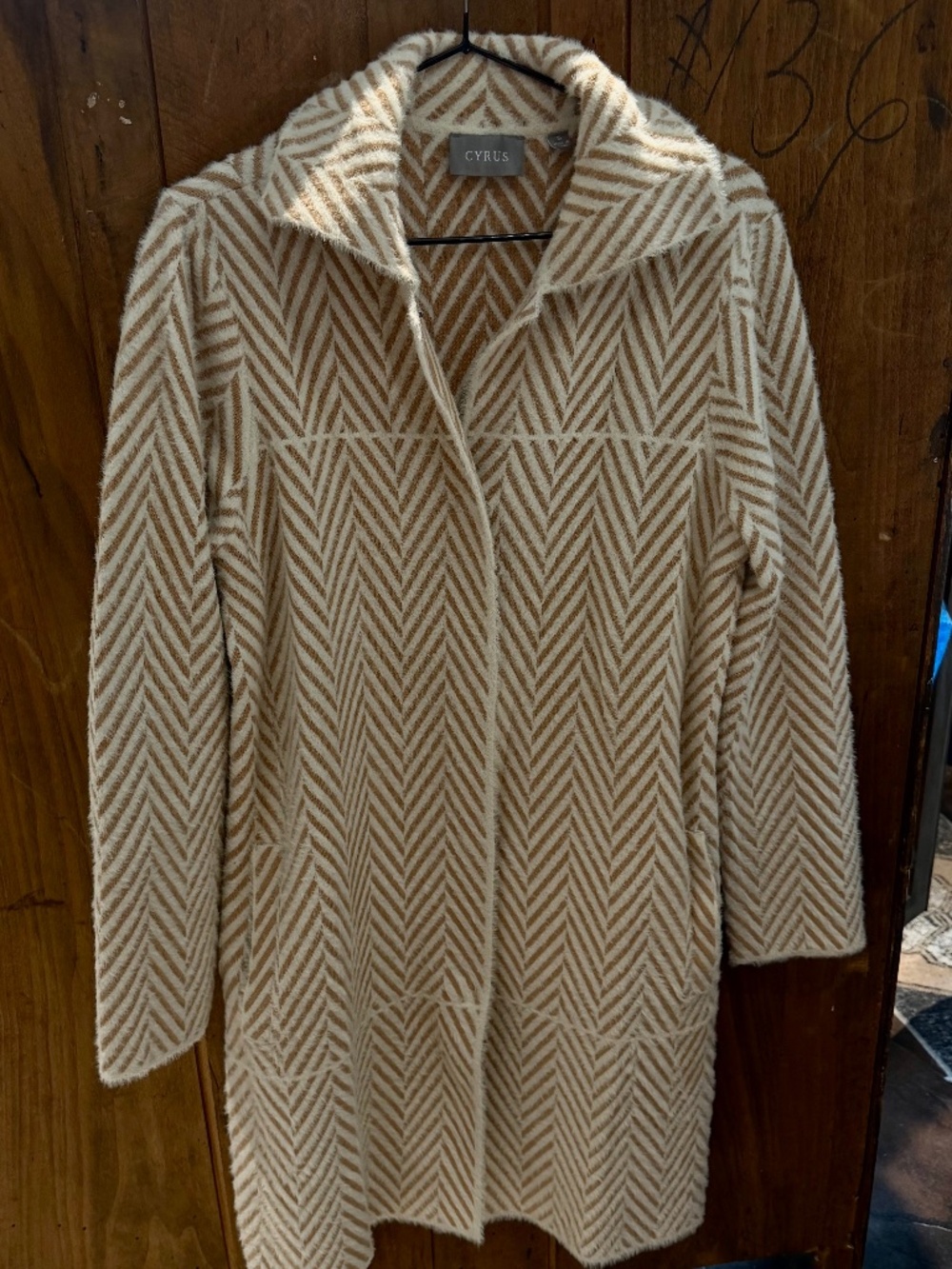 Cyrus Women's Sweater/Trench Coat SZ Sm Gold and Cream